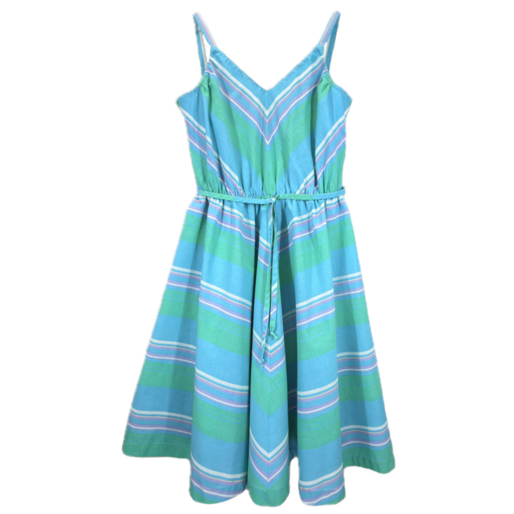 Dash-About Striped Belted Sleeveless Cotton Dress Midi Multicolor Women Size 10 - Picture 3 of 14